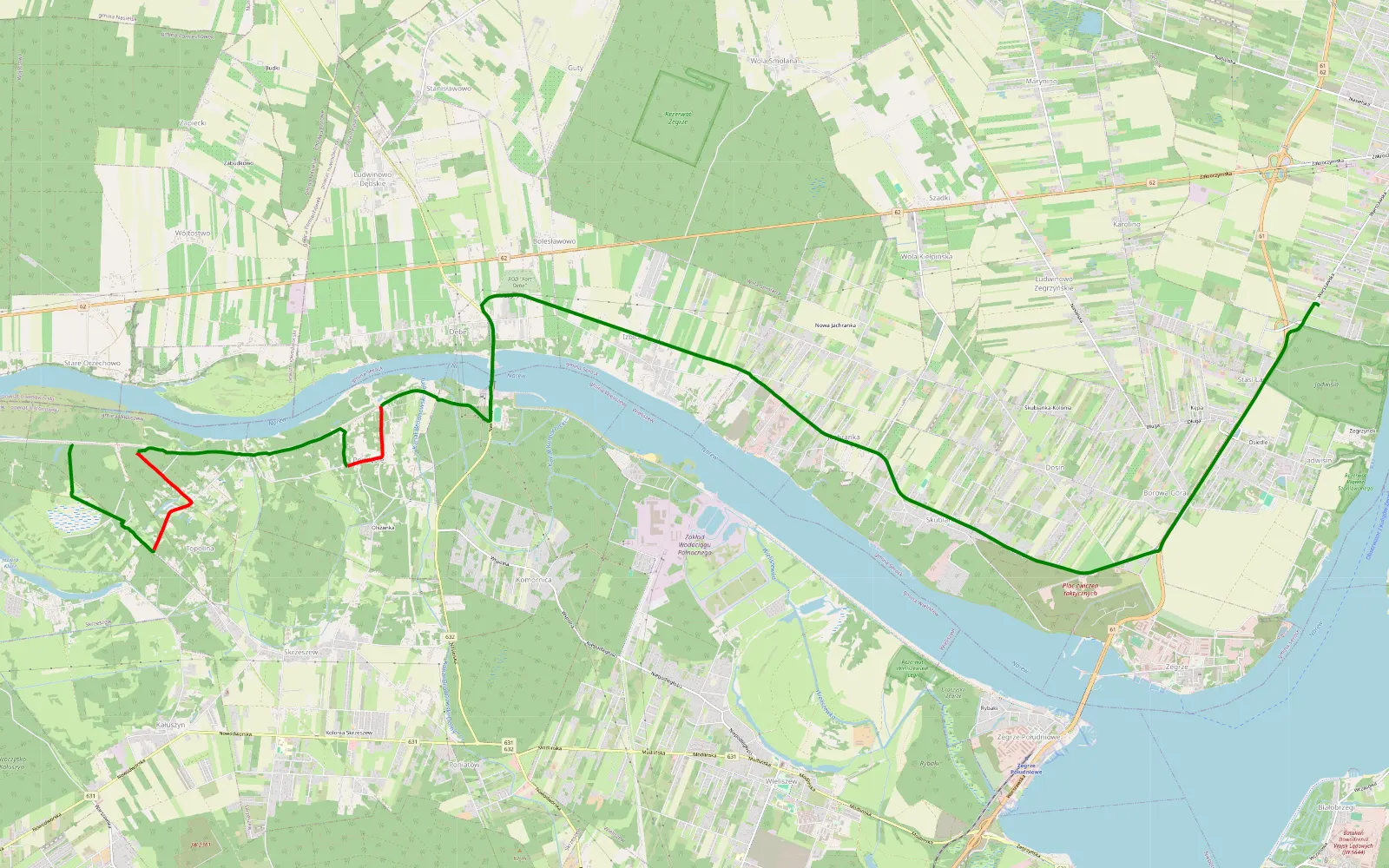 Mapa trasy Orzechowo - Zegrzynek - 8.2 km trasy offroad, Powiat Legionowski