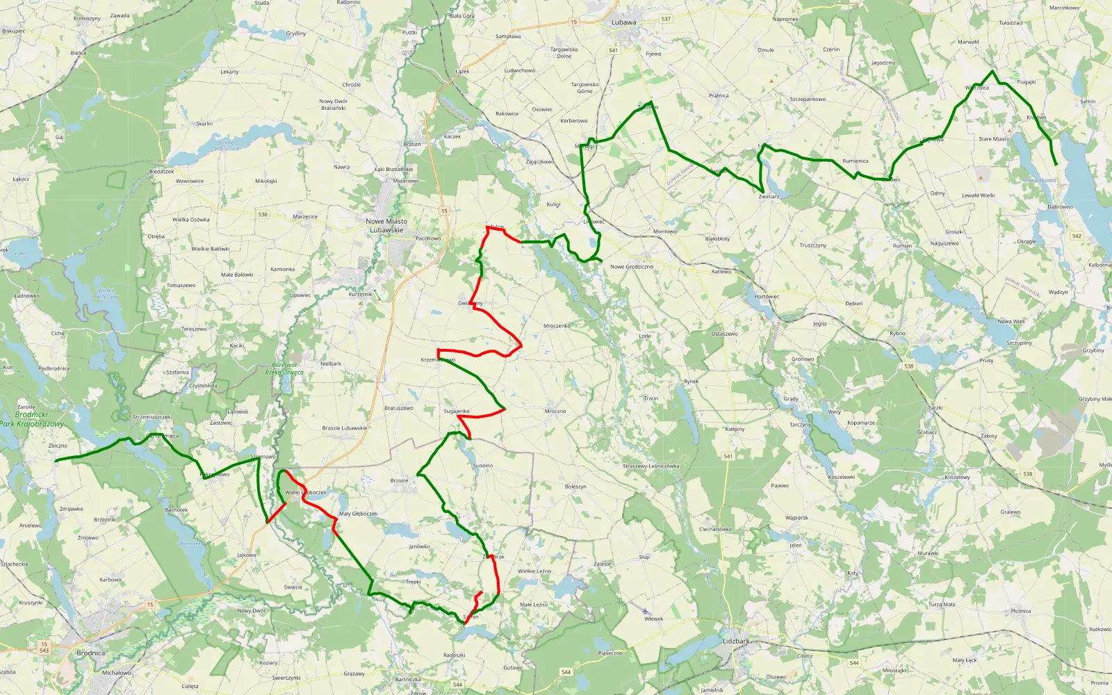 Map of Zbiczno - Dąbrówno - 60.6 km offroad trail, Brodnica County