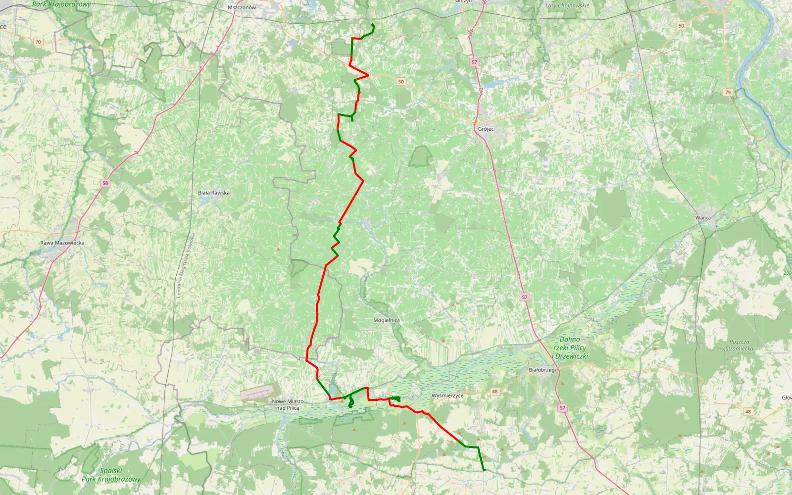 Mapa trasy Julianów - Radzanów - 74.8 km trasy offroad, Powiat Grójecki