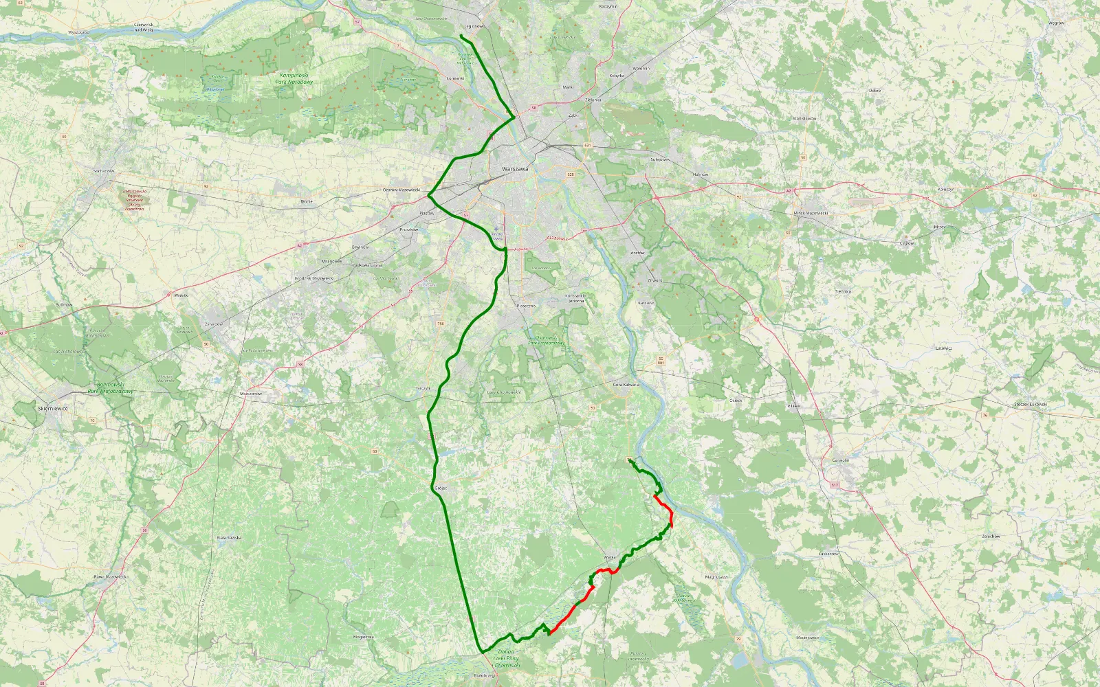 Map of Potycz - Cegielnia - 47.7 km offroad trail, Grójec County