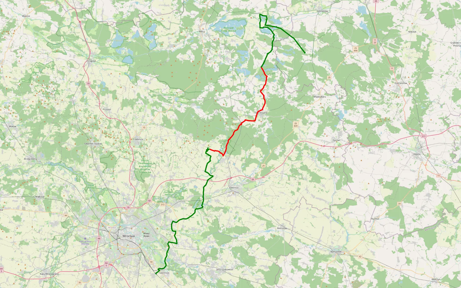 Map of Mariak - Święta Katarzyna - 37.4 km offroad trail, Oleśnica County