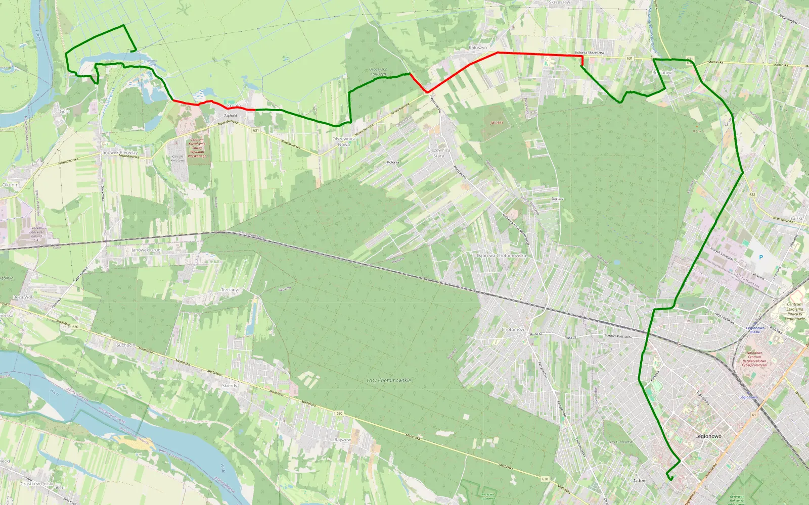 Mapa trasy Góra - Cegielnia - 15.4 km trasy offroad, Powiat Legionowski