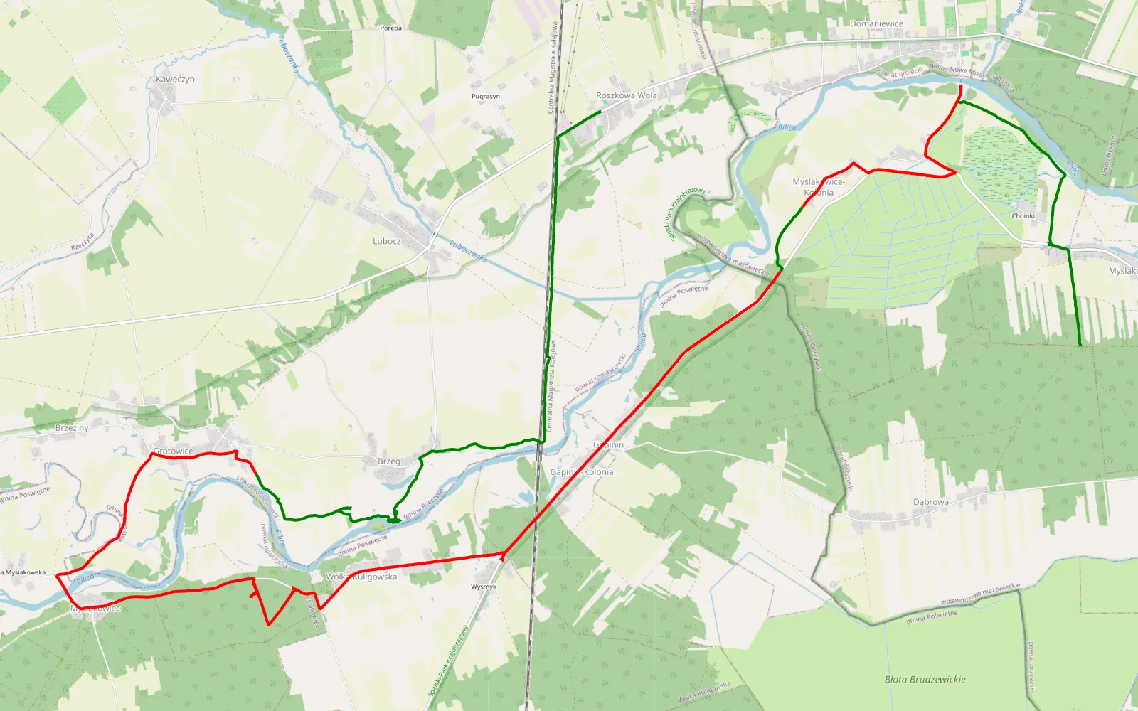 Map of Myślakowice - Roszkowa Wola - 24 km offroad trail, Tomaszów Mazowiecki County