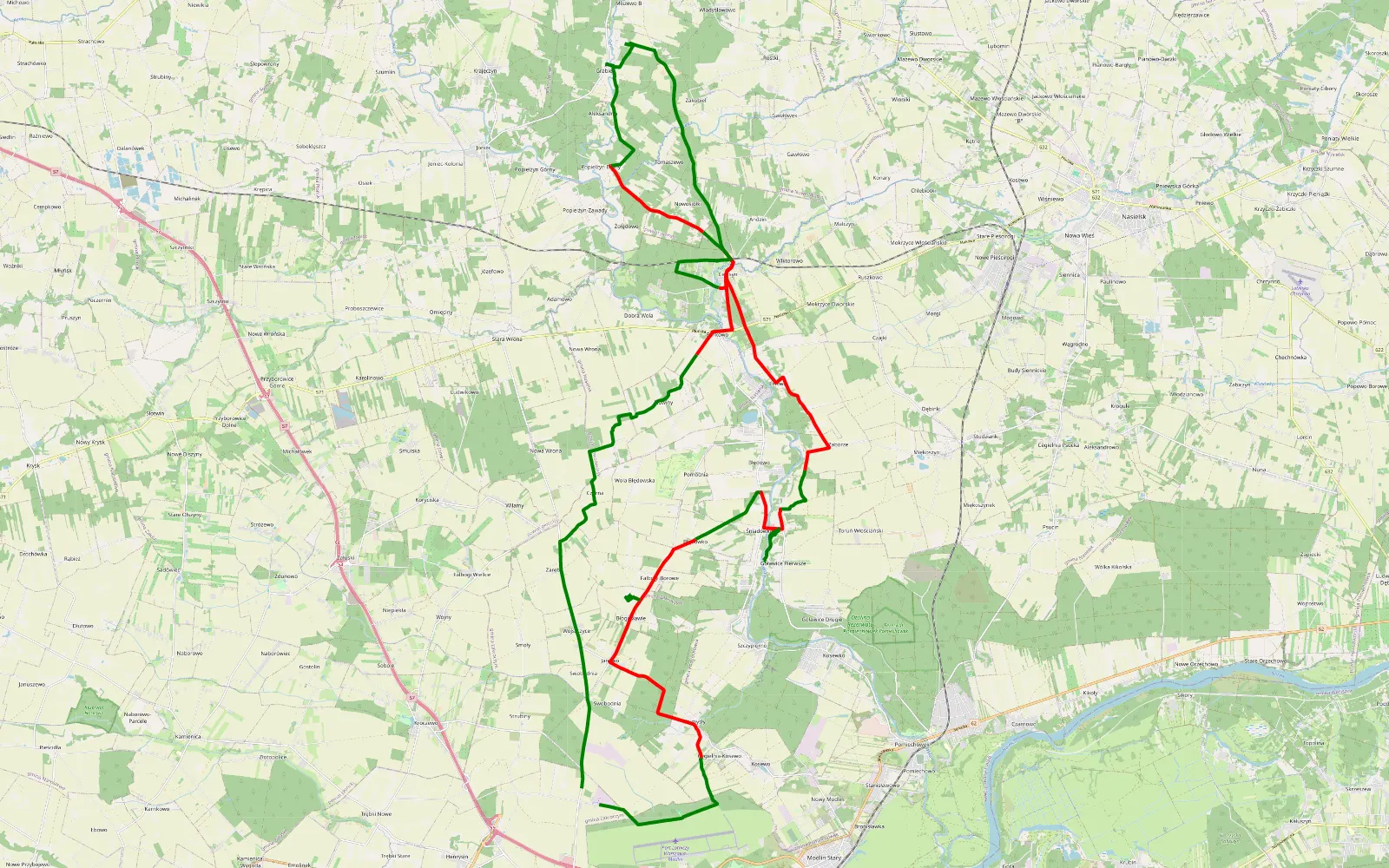 Mapa trasy Głowatczyzna - 56.3 km trasy offroad, Powiat Nowodworski