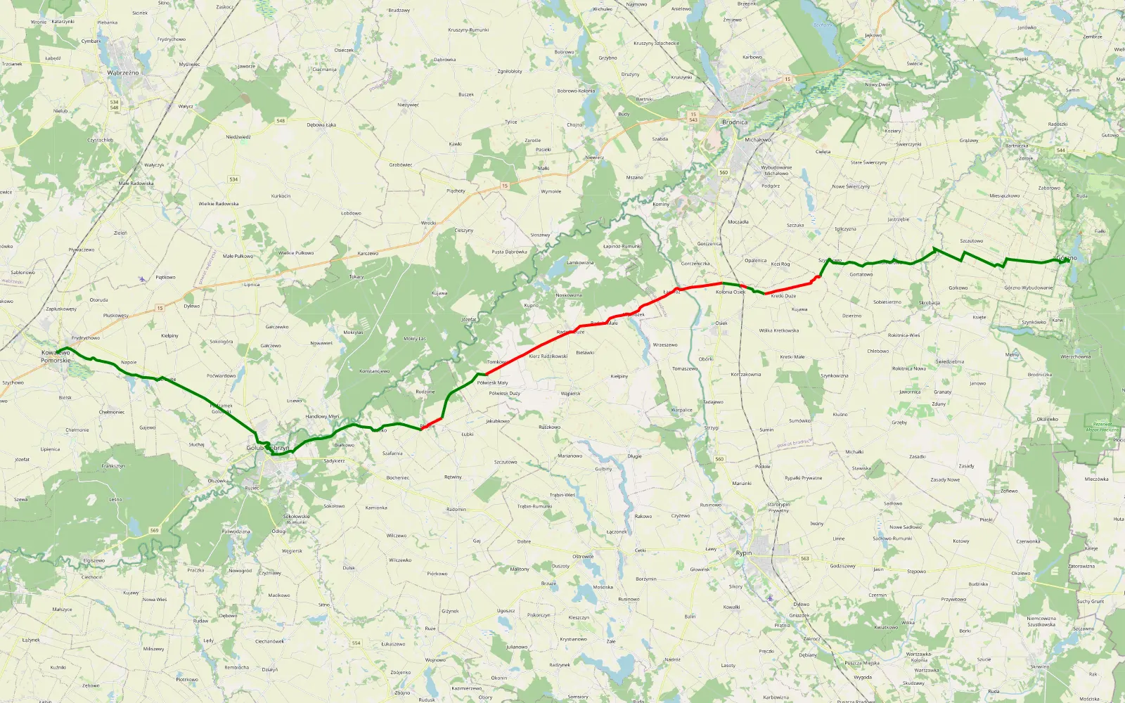 Map of Trasa od 87-337 Radziki Duże do 03 - 34.6 km offroad trail, Brodnica County