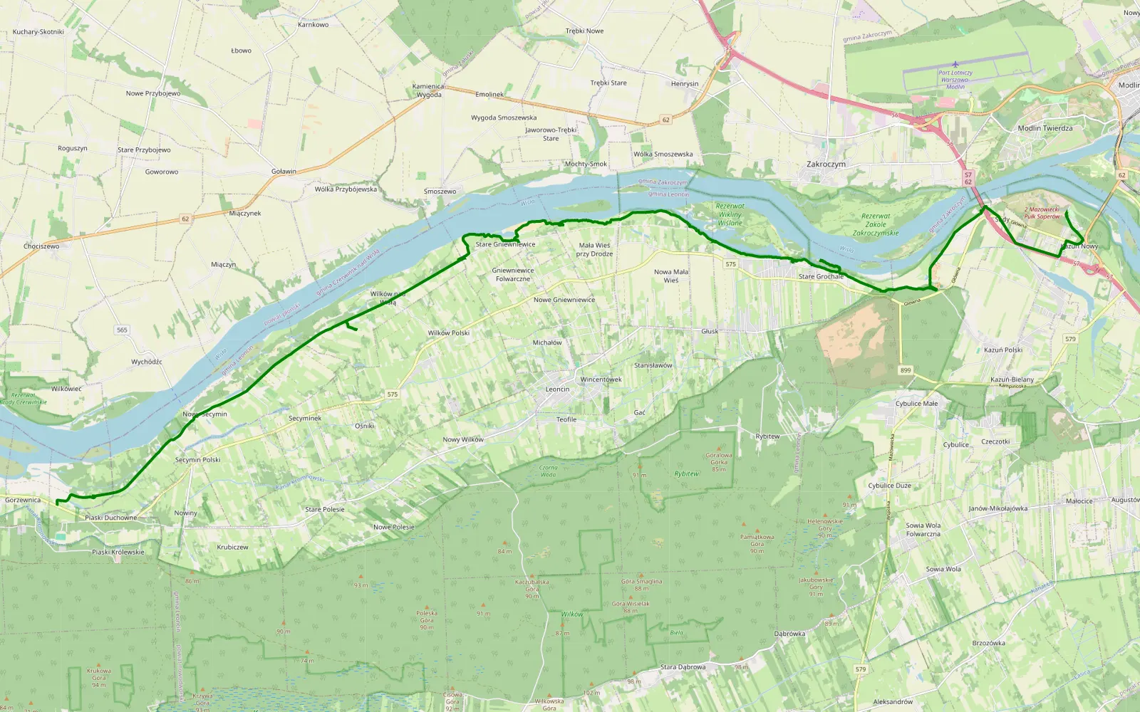 Mapa trasy Kazuń Nowy - Piaski Duchowne - 15.9 km trasy offroad, Powiat Nowodworski