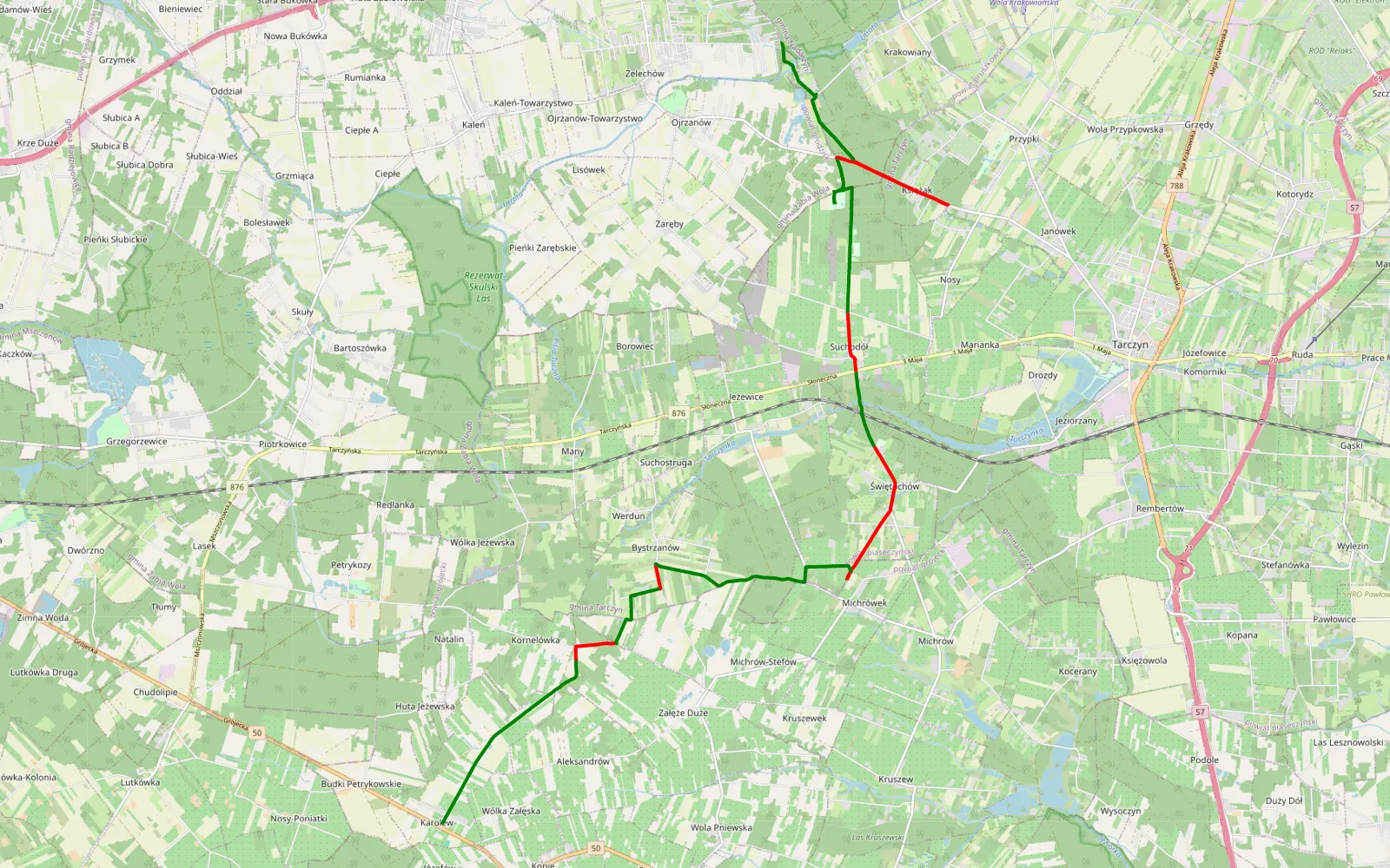 Map of Krakowiany - Karolew - 19.1 km offroad trail, Piaseczno County