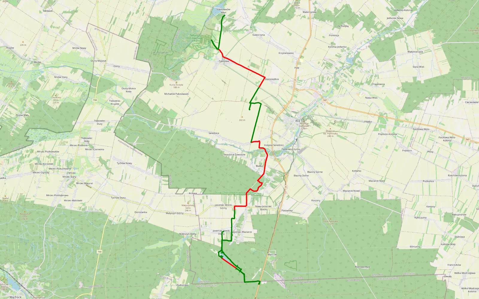 Map of Płudnica - Jasieniec-Maziarze - 31.1 km offroad trail, Radom County