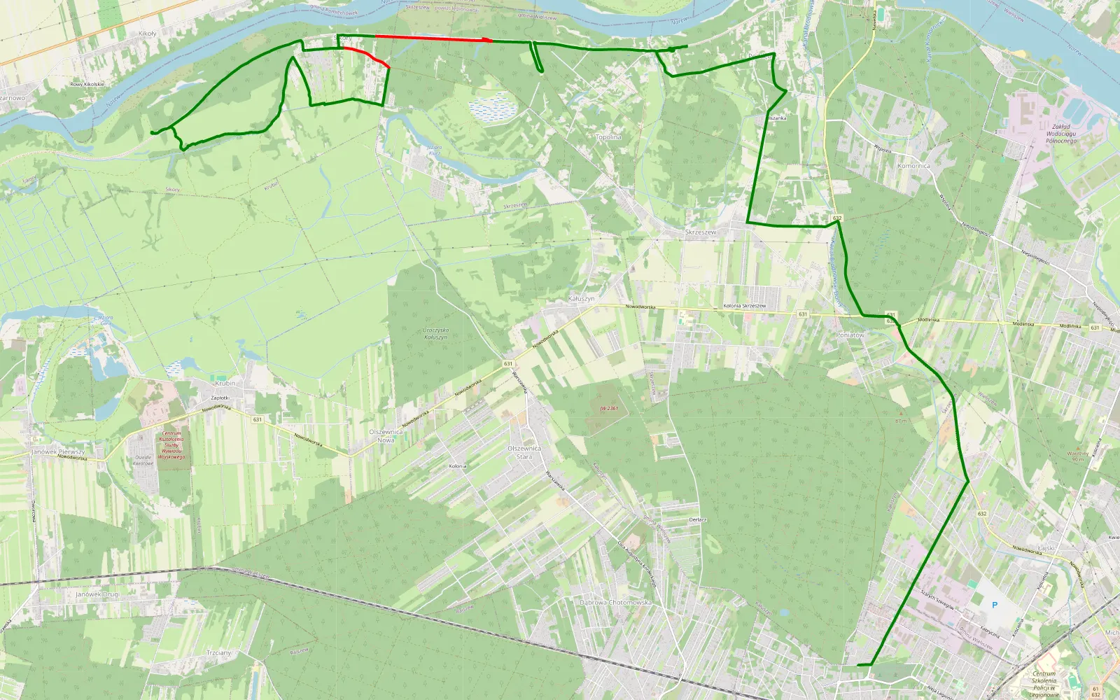 Mapa trasy Legionowo - Sikory - 13 km trasy offroad, Powiat Legionowski