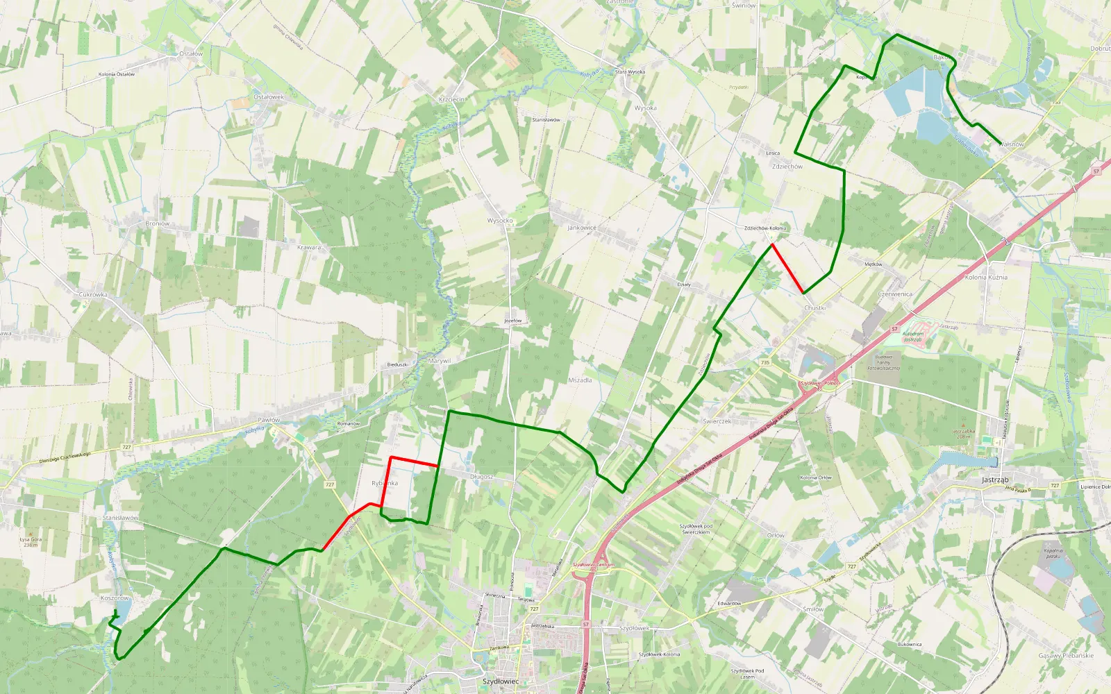 Mapa trasy Wkręceni Mikołajki 2023 SUV - 21.8 km trasy offroad, Powiat Szydłowiecki