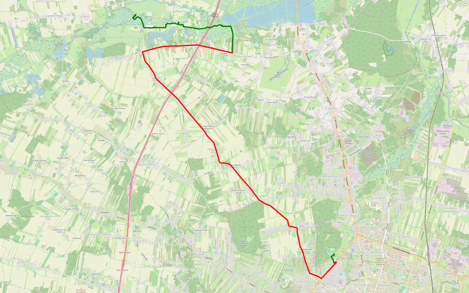 Map of Kolonia Wacyn - Gustawów - 21.3 km offroad trail, Radom County