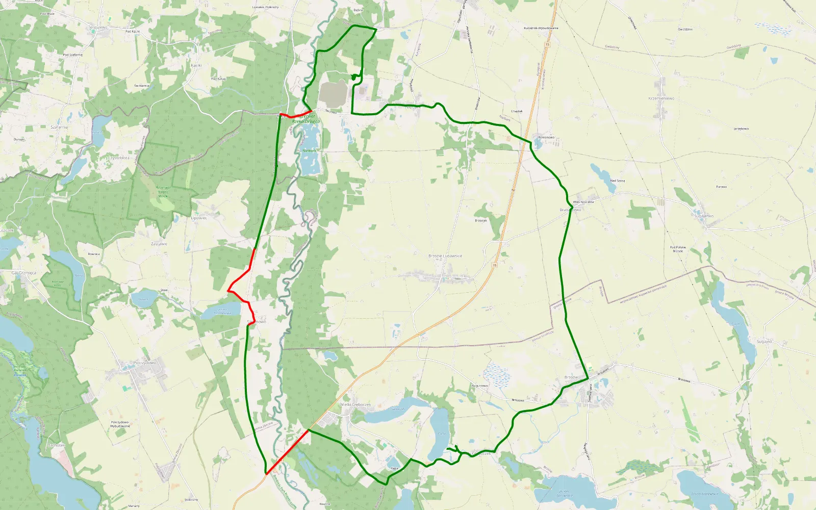 Map of Mały Głęboczek - 14.4 km offroad trail, Brodnica County
