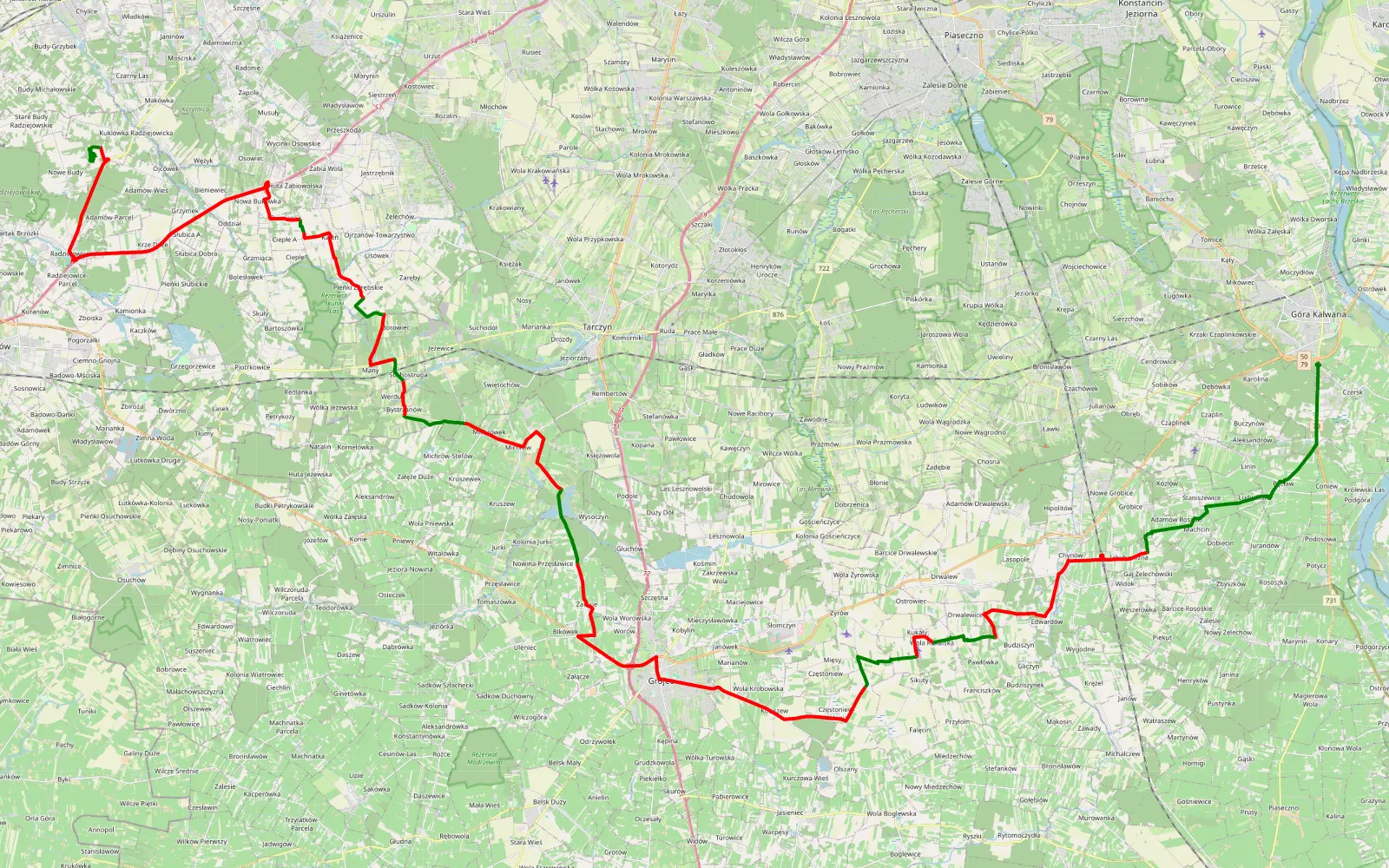 Map of Góra Kalwaria - Kuklówka - 73.1 km offroad trail, Grójec County