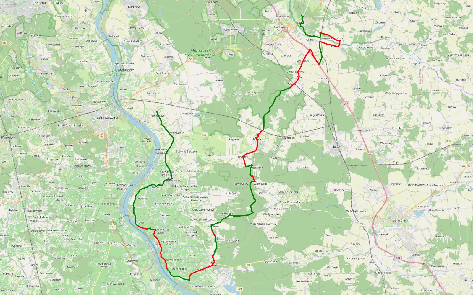 Mapa trasy Dziecinów - Kołbiel - 57.9 km trasy offroad, Powiat Otwocki