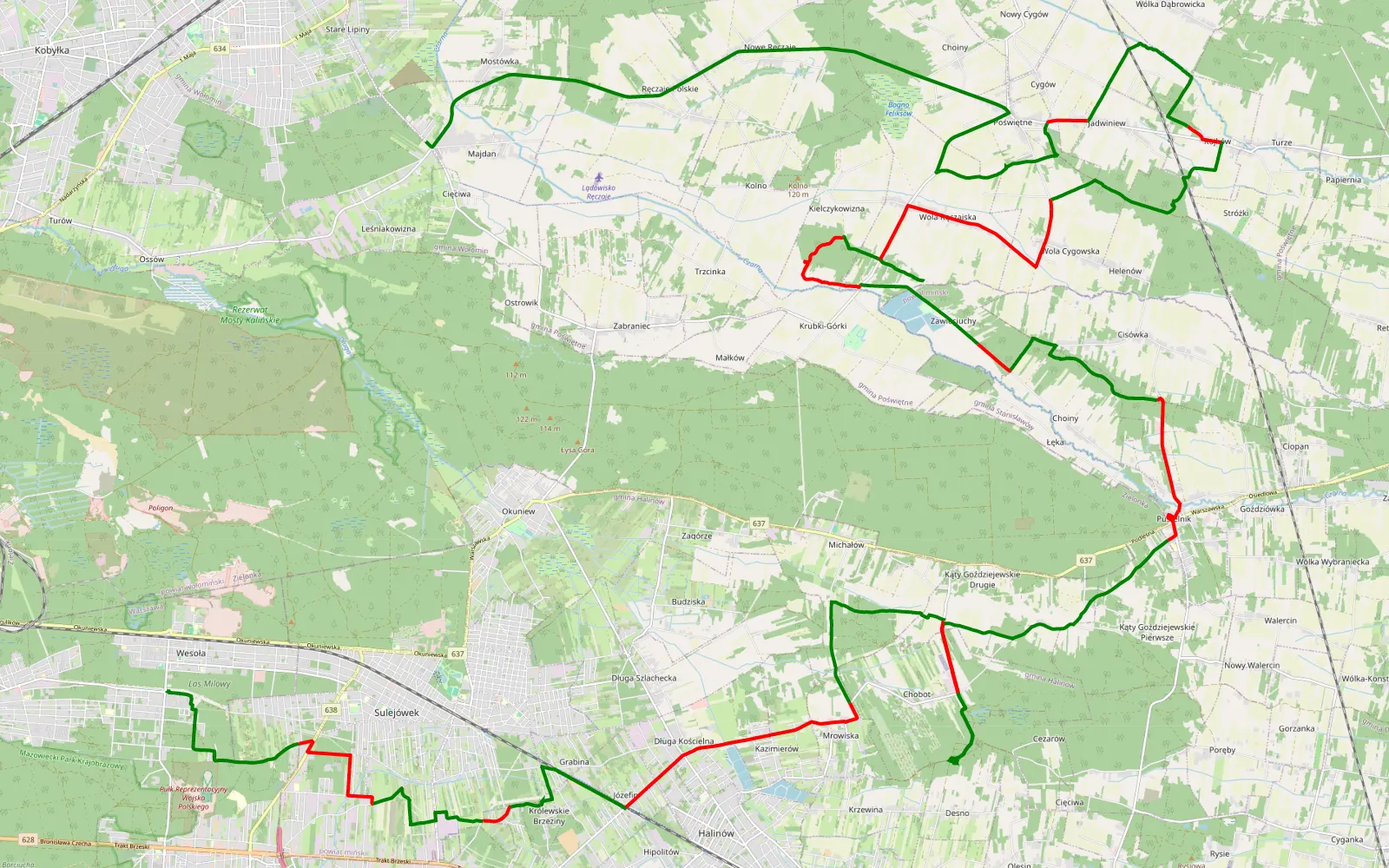 Mapa trasy Wesoła-Centrum - Skazowka - 58.6 km trasy offroad, Powiat Miński