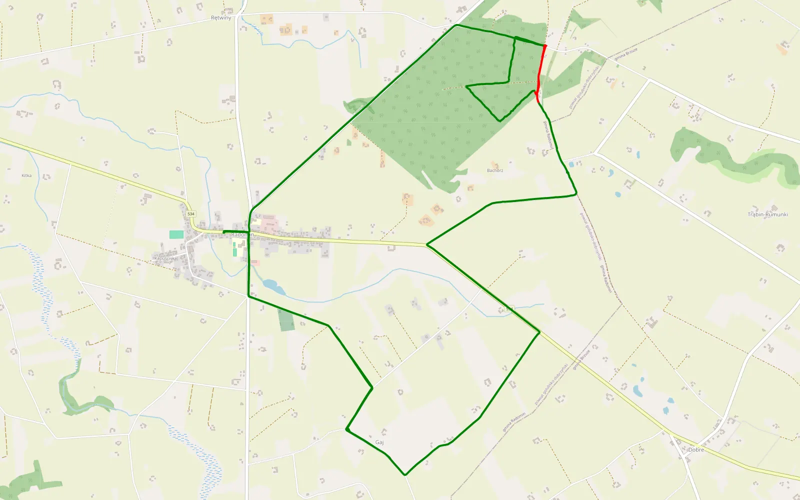 Map of Radomin - Piorkowo - 2.3 km offroad trail, Golub-Dobrzyń County
