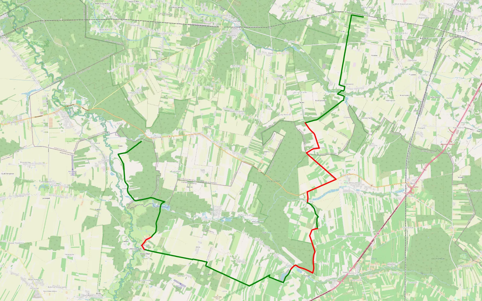Map of Wycześniak - Górki - 20.8 km offroad trail, Skierniewice County
