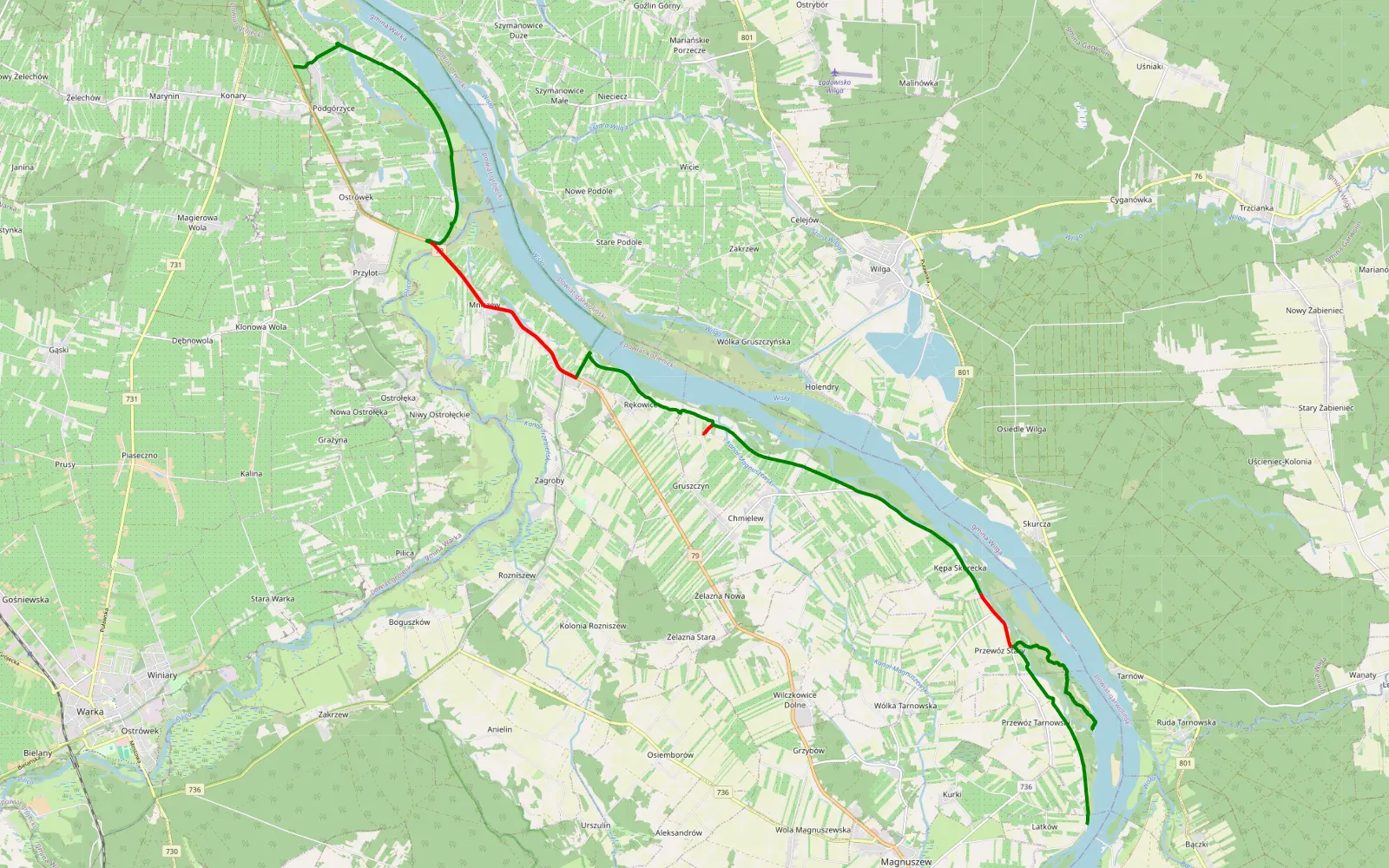 Map of Królewski Las - Ostrów - 27.8 km offroad trail, Kozienice County