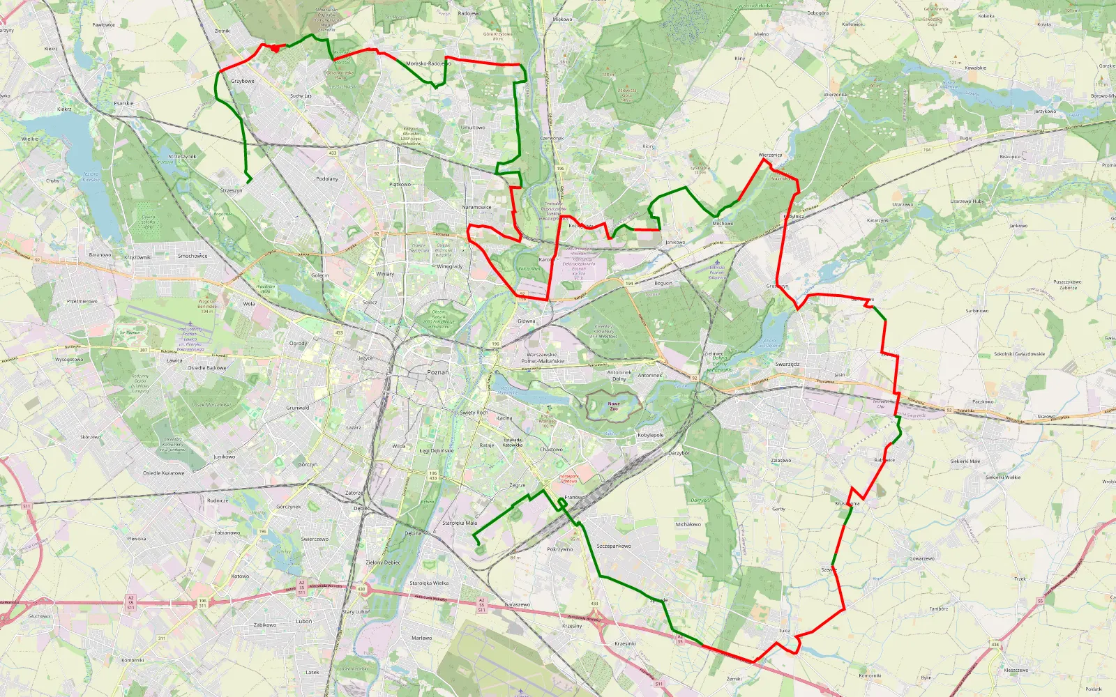Mapa trasy PS01: Strzeszyn - Fort 1A - 60.9 km trasy offroad, Powiat Poznański
