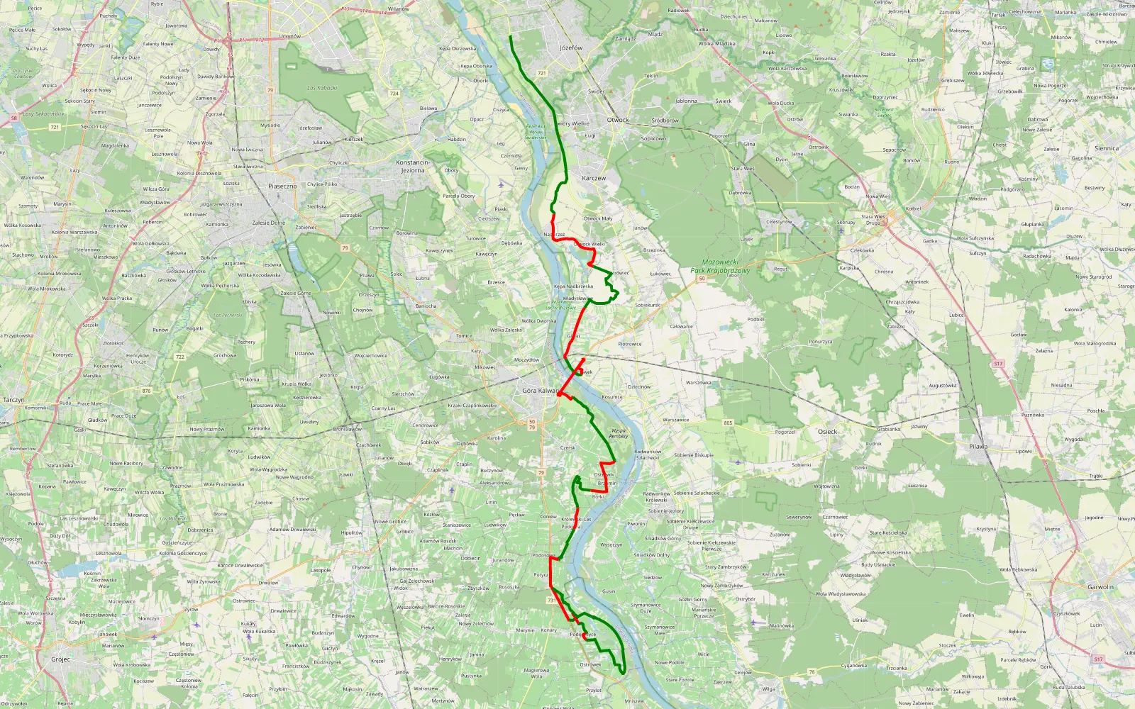 Mapa trasy Emilianów - Potycz - 48.8 km trasy offroad, Powiat Piaseczyński