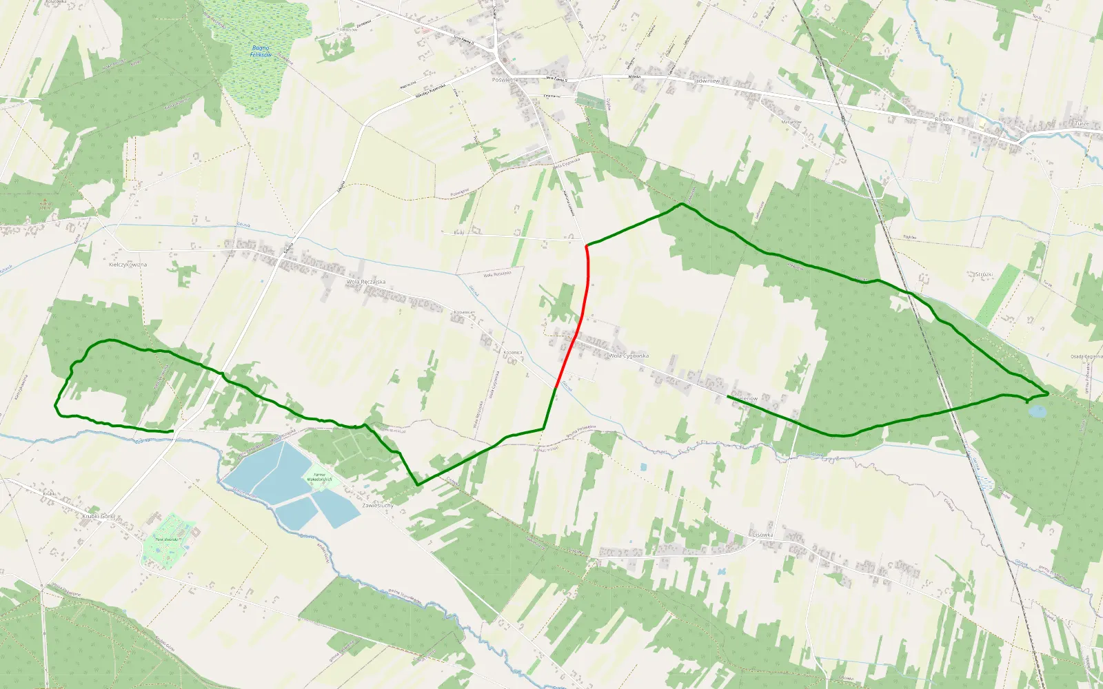 Mapa trasy Krubki - Helenów - 12.8 km trasy offroad, Powiat Wołomiński