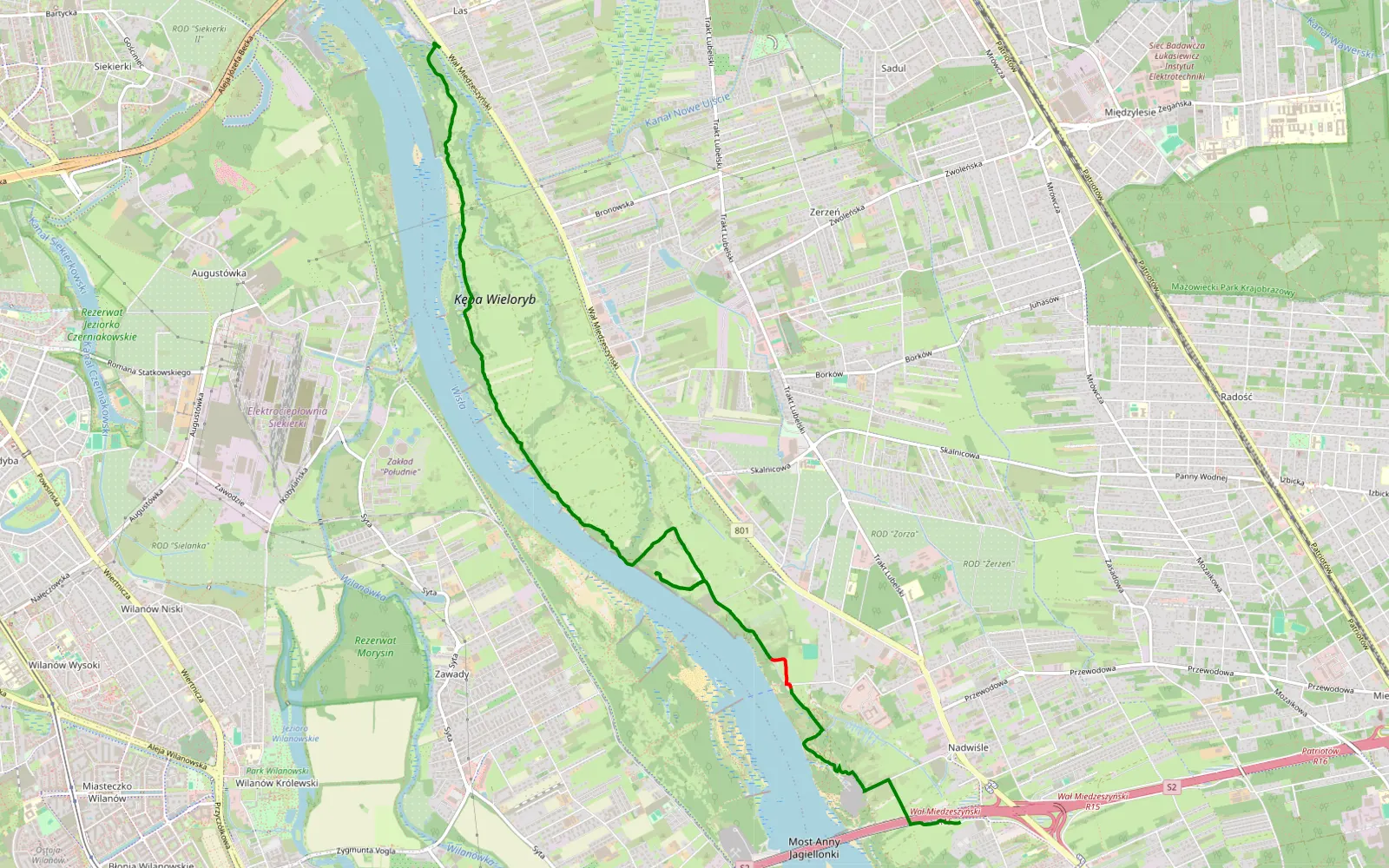 Map of Prawy brzeg Wisły - 8.1 km offroad trail, Warsaw