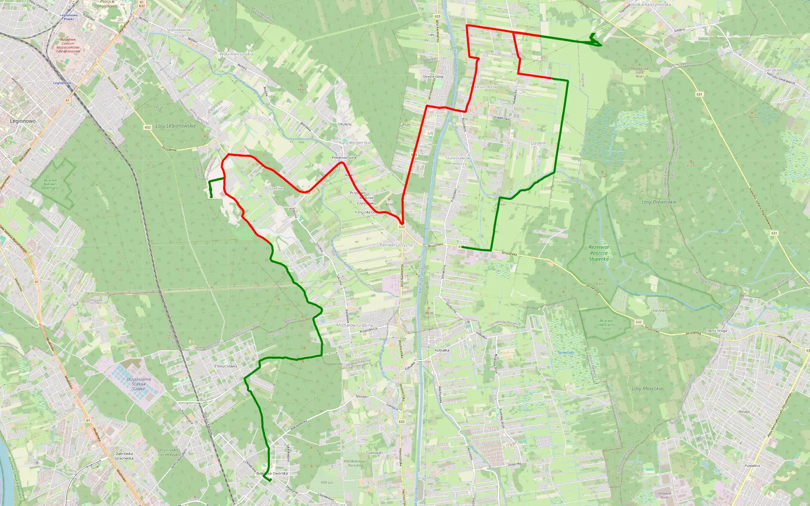 Mapa trasy Rodzinna niedzielna wycieczka - 25.5 km trasy offroad, Powiat Legionowski