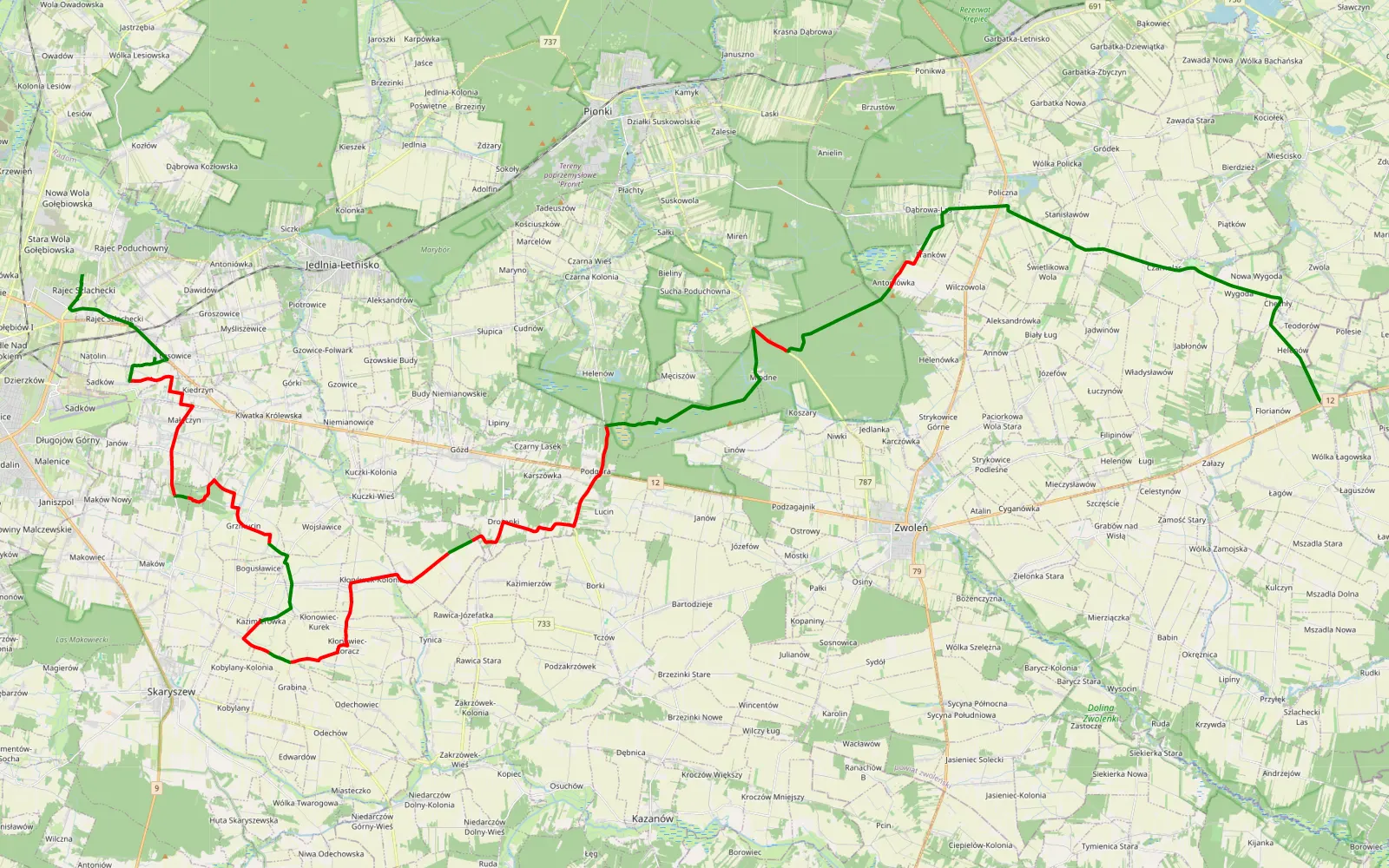 Mapa trasy Florianów - Rajec Szlacheckiddddd - 50.7 km trasy offroad, Powiat Radomski