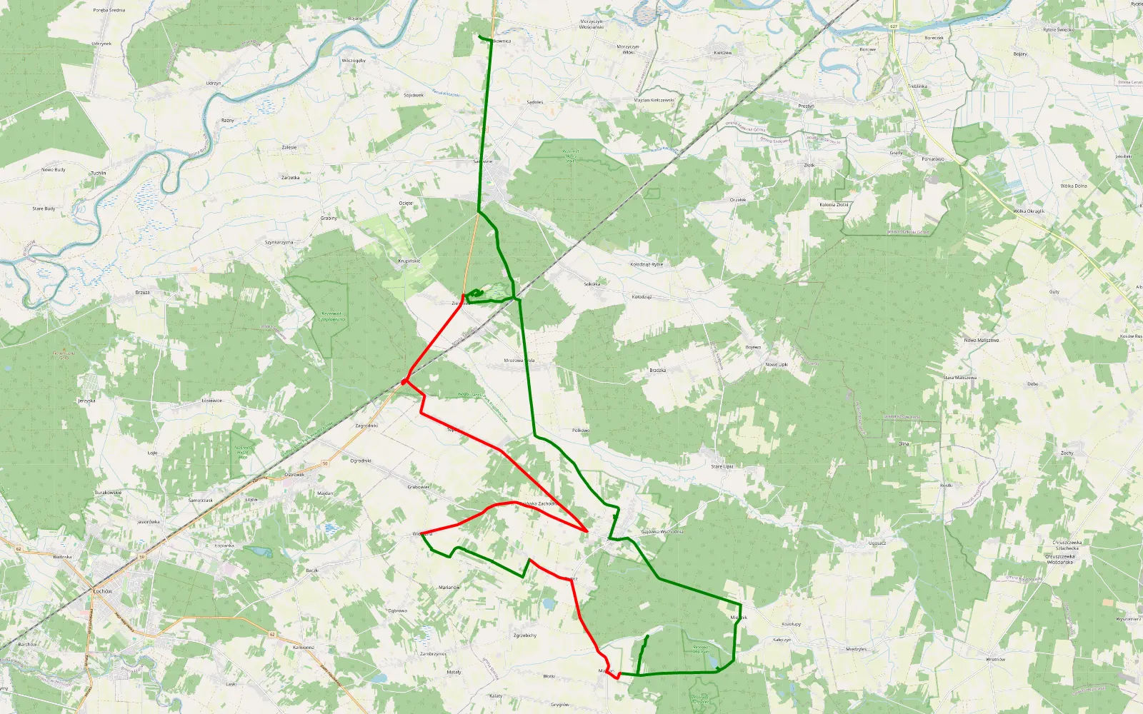 Map of Sadowne - Płatkownica Wydmy - 35.3 km offroad trail, Węgrów County