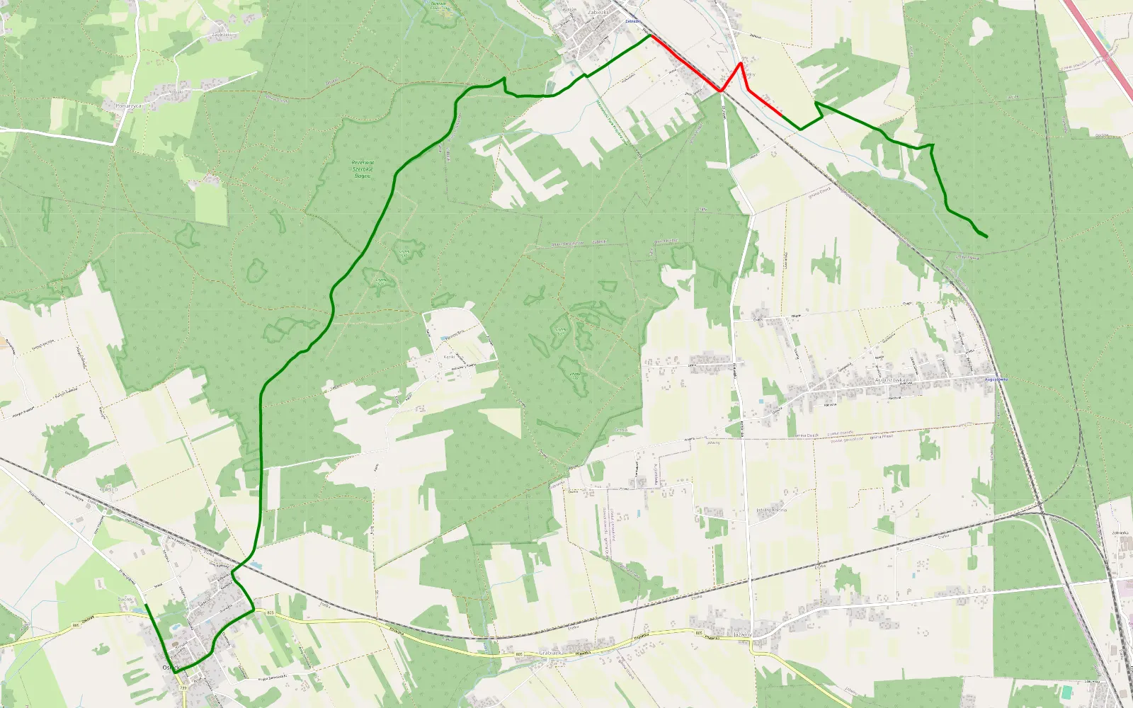 Map of Osieck - Augustówka - 10.3 km offroad trail, Otwock County
