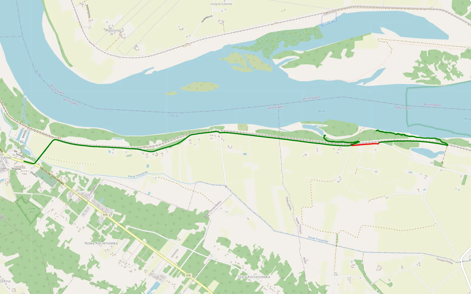 Map of Troszyn Niemiecki - Korzeniówka - 3.4 km offroad trail, Płock County