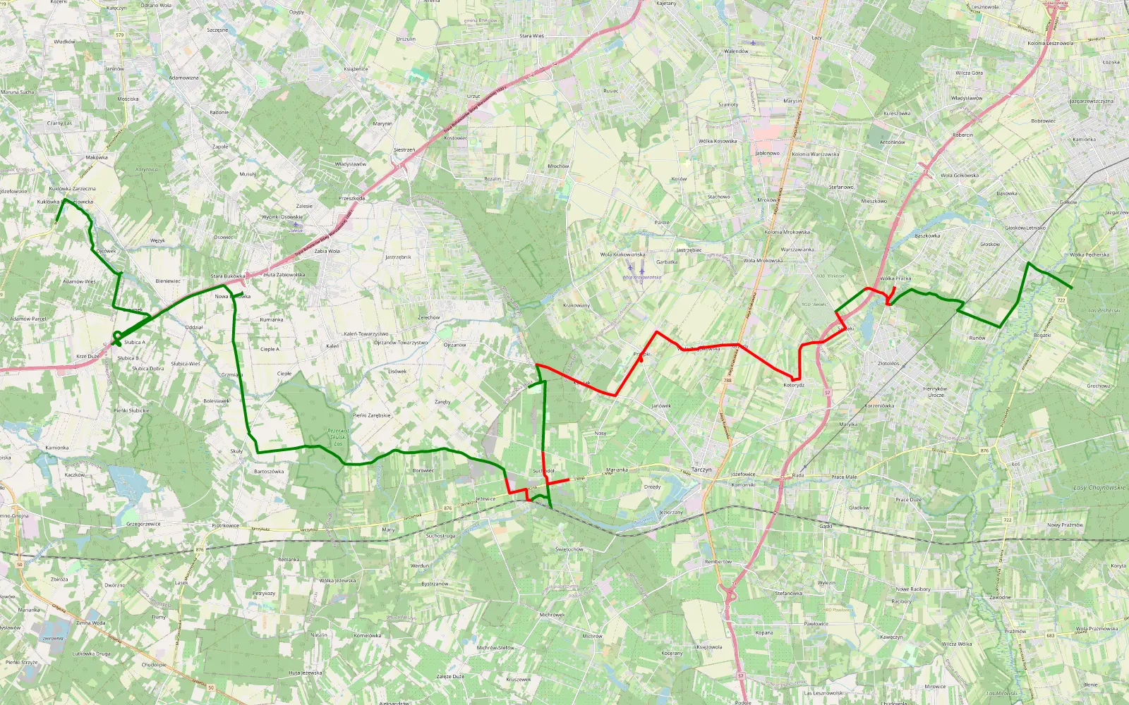Map of Bogatki - Kuklówka Radziejowicka - 32.5 km offroad trail, Piaseczno County