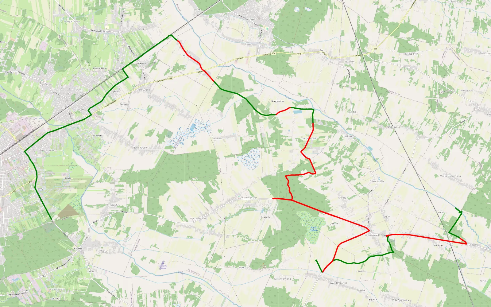 Mapa trasy Wólka Dąbrowicka - Stare Lipiny - 30 km trasy offroad, Powiat Wołomiński
