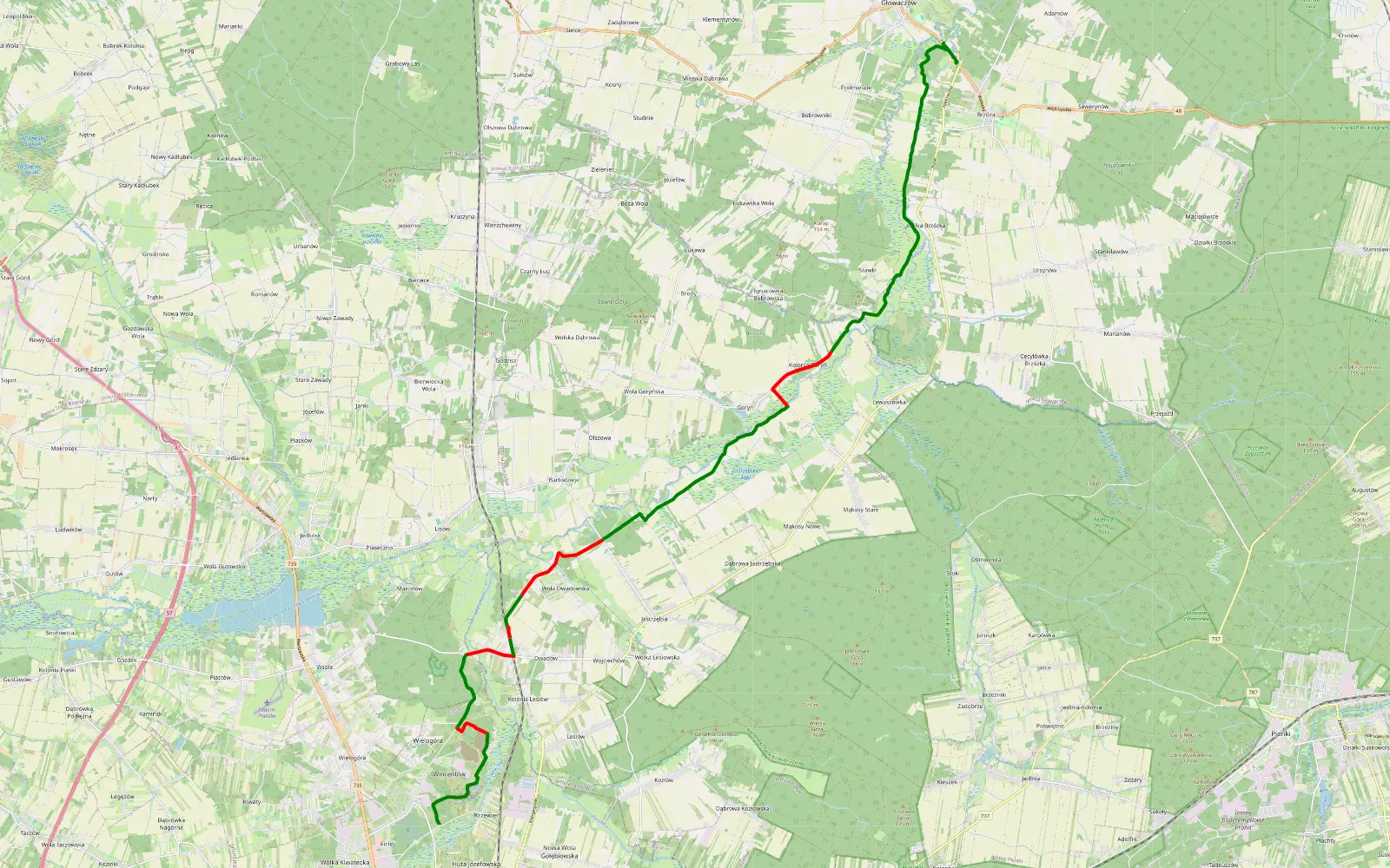 Mapa trasy Topienie Marzanny 2024 - 27.8 km trasy offroad, Powiat Radomski