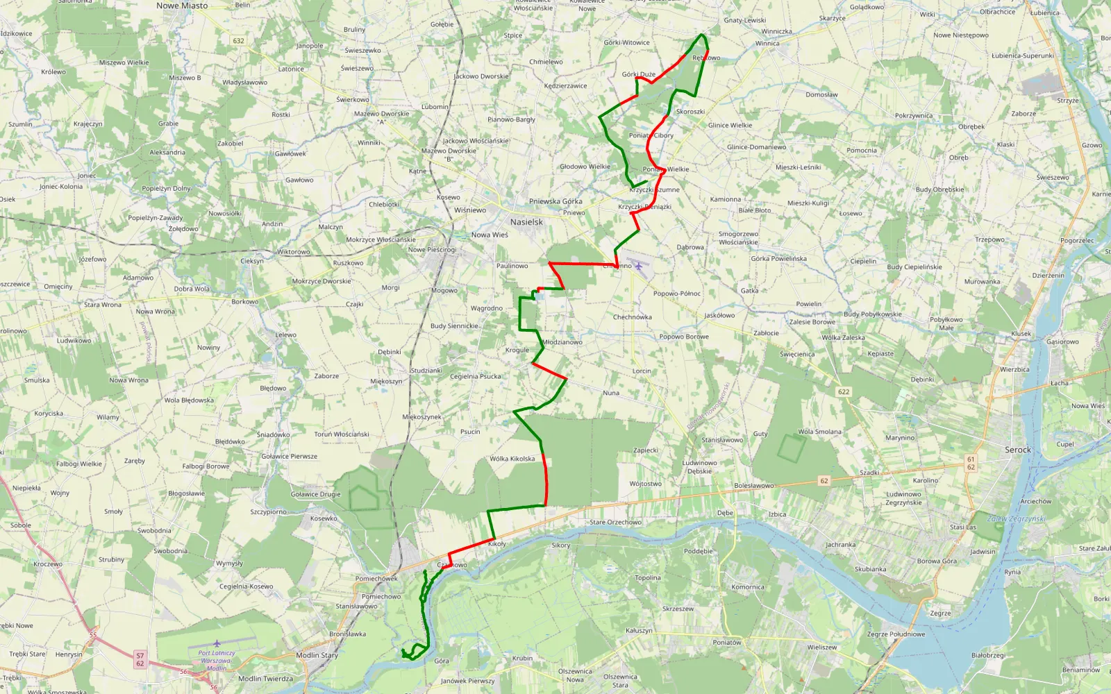 Mapa trasy Poniaty Wielkie - Brody-Parcele - 49.9 km trasy offroad, Powiat Nowodworski