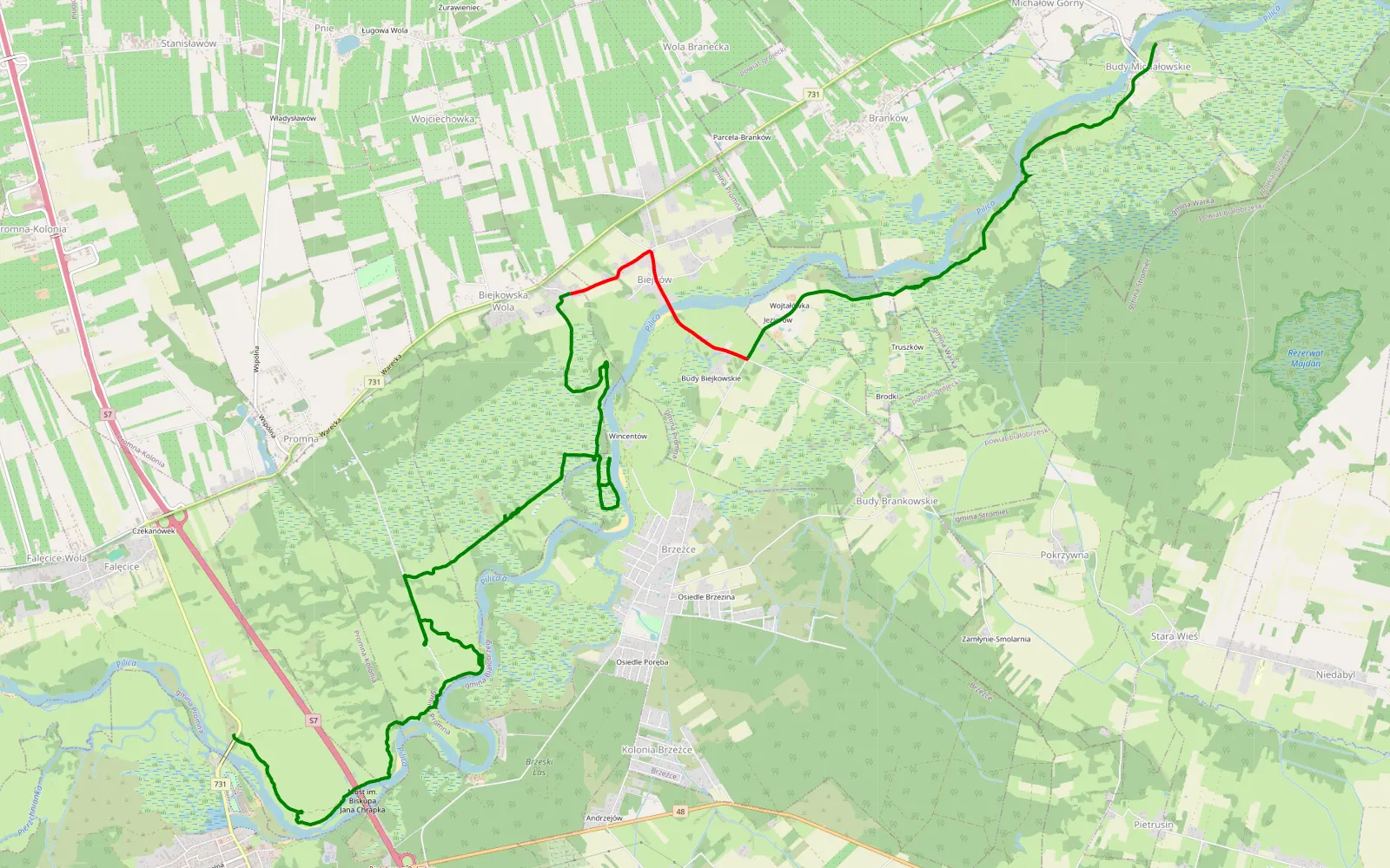 Map of Białobrzegi - Budy Michałowskie - 18.5 km offroad trail, Białobrzegi County