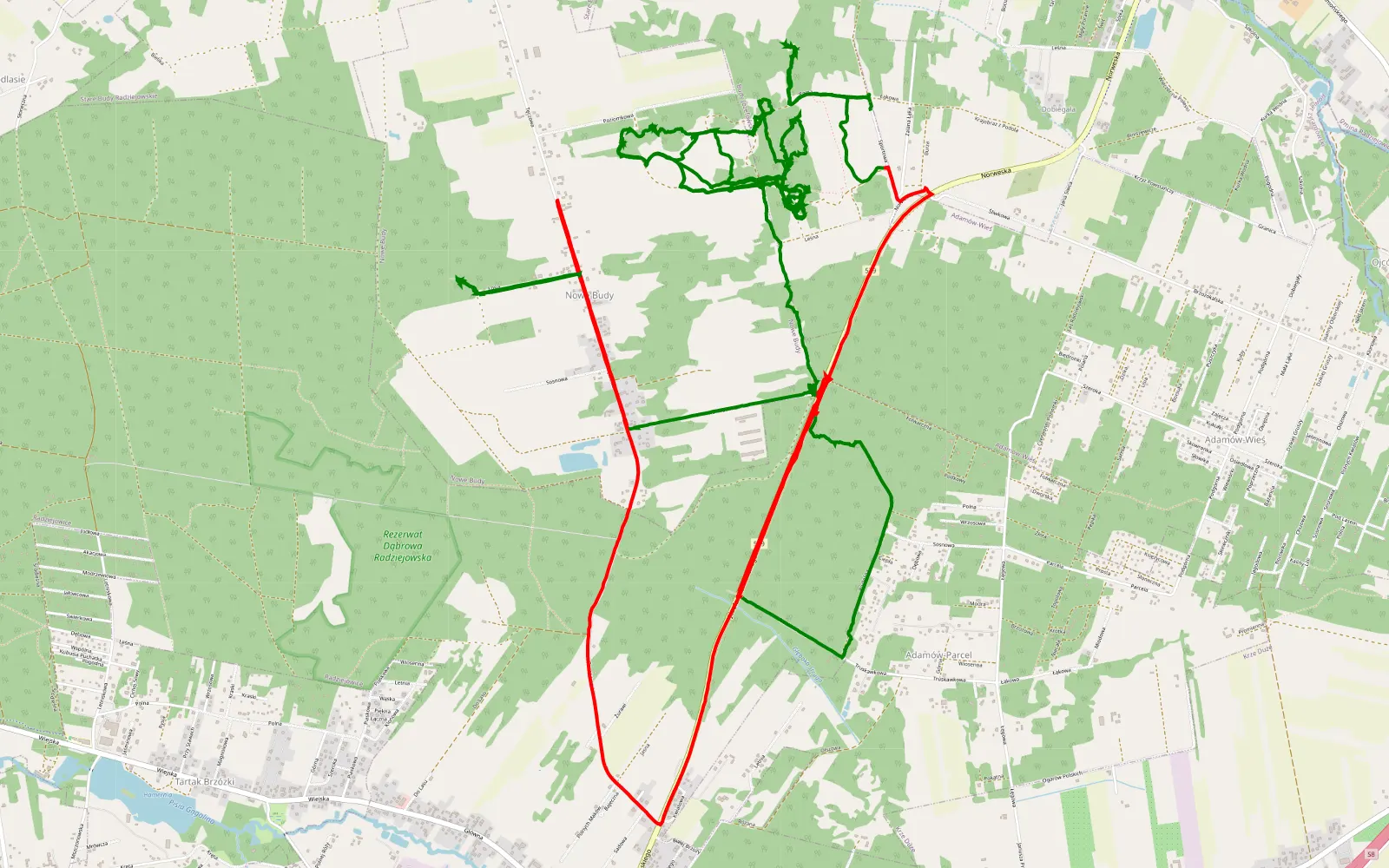 Mapa trasy Radziejowskie Budy Nowe - Budy Józefowskie - 27 km trasy offroad, Powiat Żyrardowski