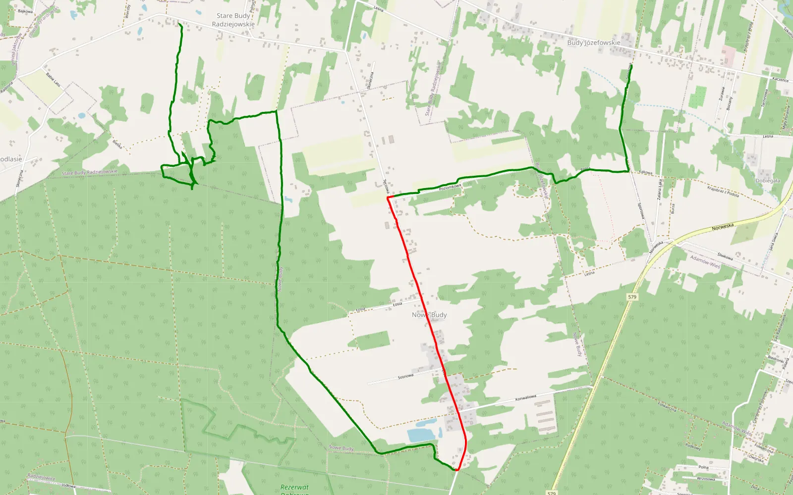 Mapa trasy Budy Józefowskie - Radziejowskie Budy Stare - 10.3 km trasy offroad, Powiat Żyrardowski