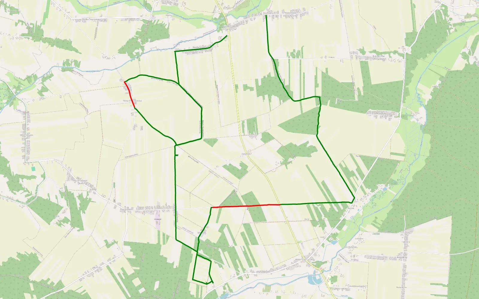 Mapa trasy Wkoło Dębniaka - 14.8 km trasy offroad, Powiat Zwoleński