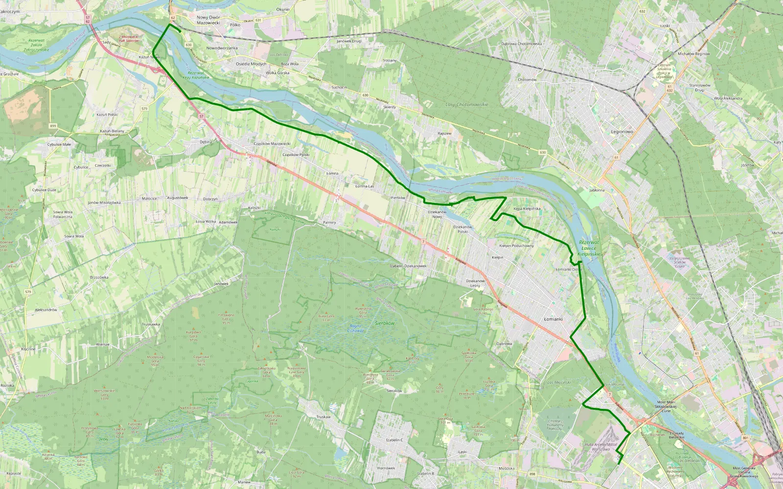 Mapa trasy BIELANY - NOWY DWÓR - 13.4 km trasy offroad, Powiat Warszawski Zachodni