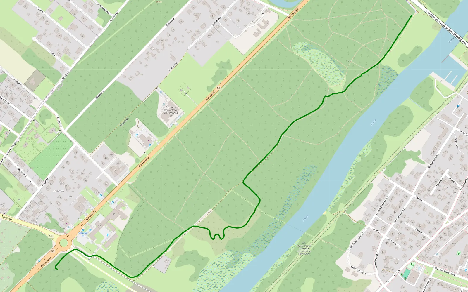 Mapa trasy Grabowo-Olszewo - Ostrołęka - 1.8 km trasy offroad, Ostrołęka