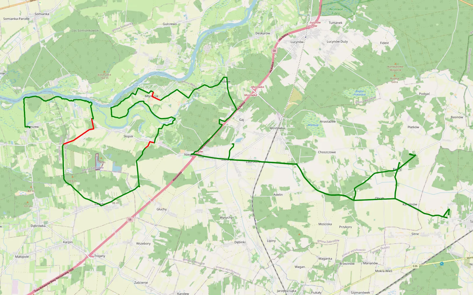 Mapa trasy 8 marca - 25.9 km trasy offroad, Powiat Wyszkowski