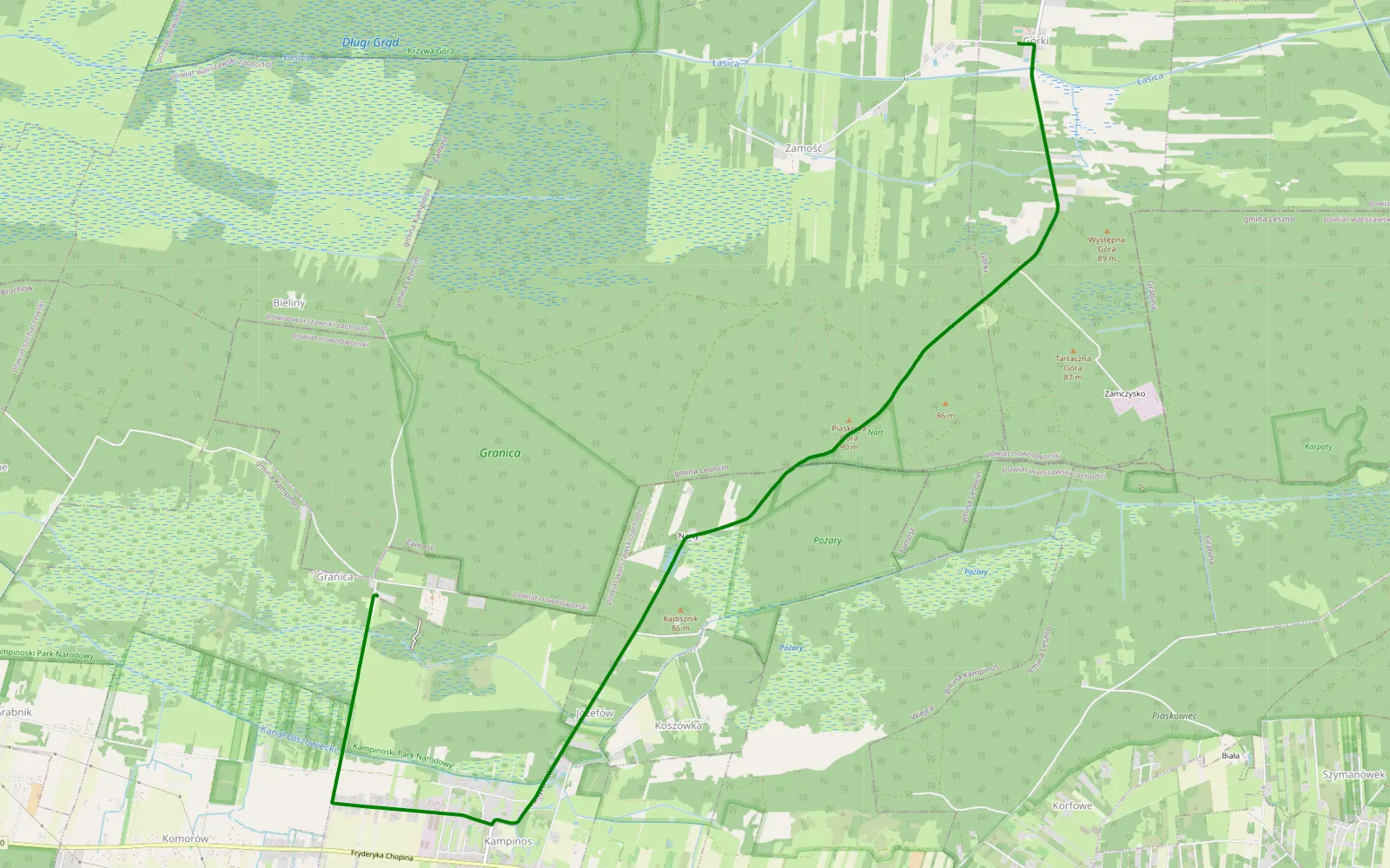 Mapa trasy Górki - Granica - 1.9 km trasy offroad, Powiat Nowodworski