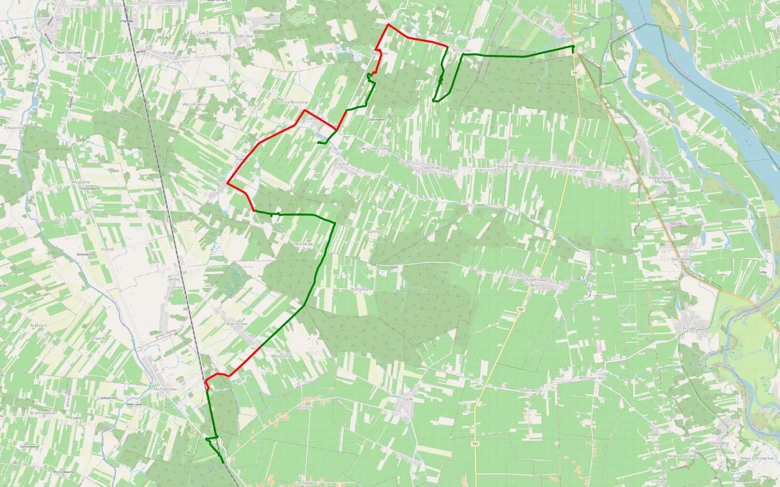 Map of Potycz - Michalczew - 19.3 km offroad trail, Grójec County
