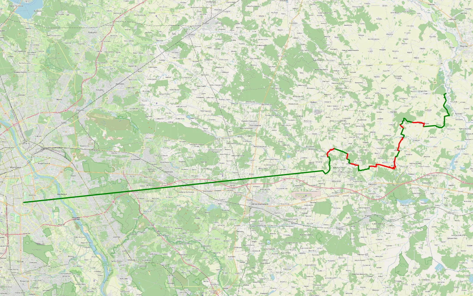 Mapa trasy Ksawerów - Pierzchały - 40.3 km trasy offroad, Powiat Węgrowski