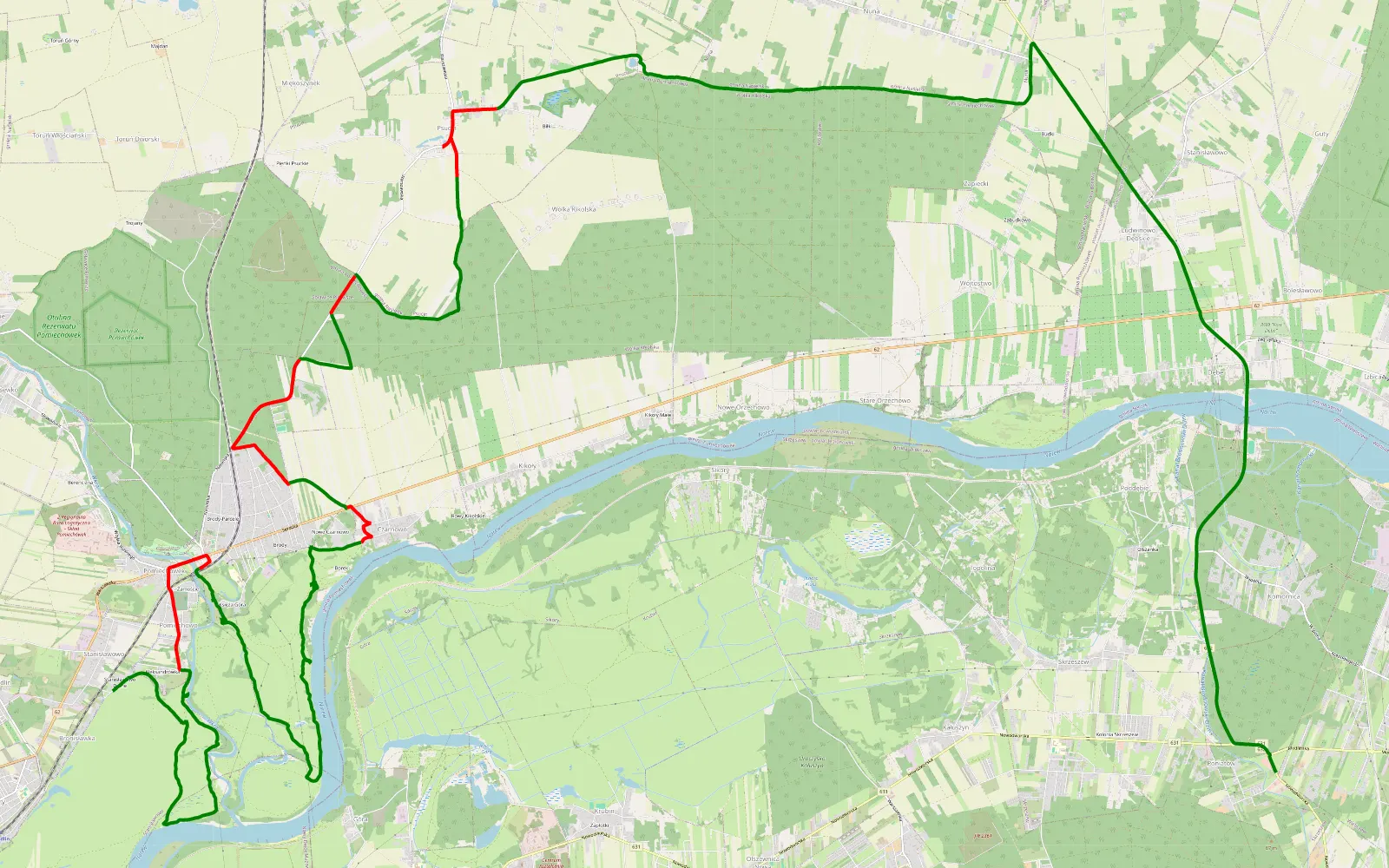 Mapa trasy Poniatów - Stanisławowo - 32.4 km trasy offroad, Powiat Nowodworski