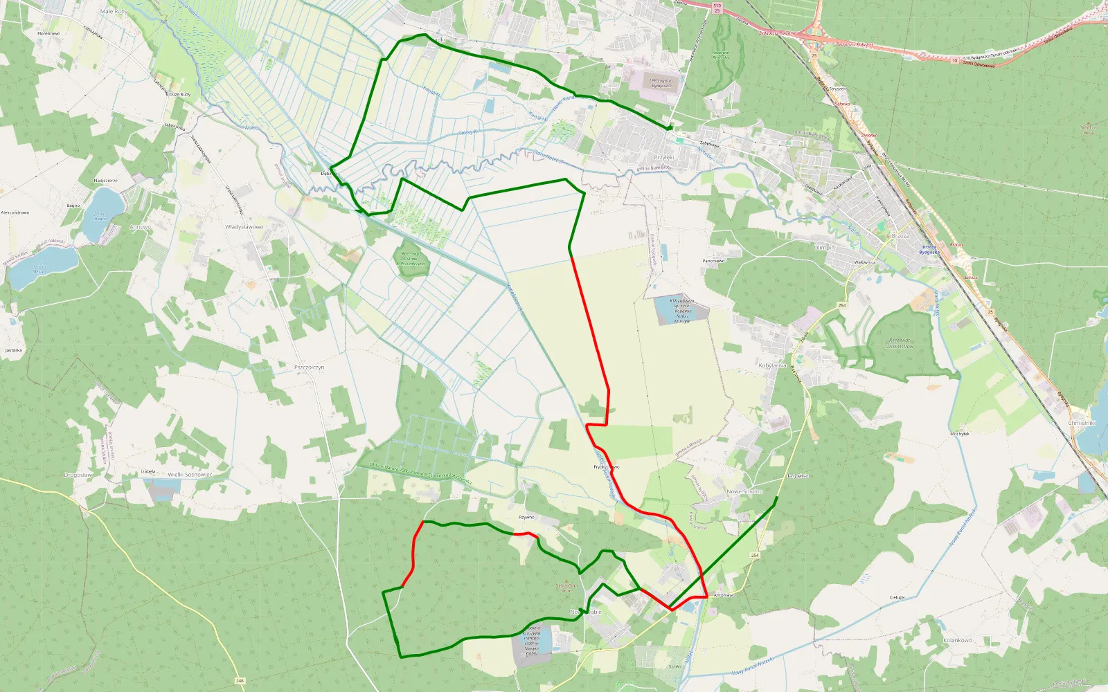 Mapa trasy Sluza i gorki - 24.1 km trasy offroad, Powiat Żniński