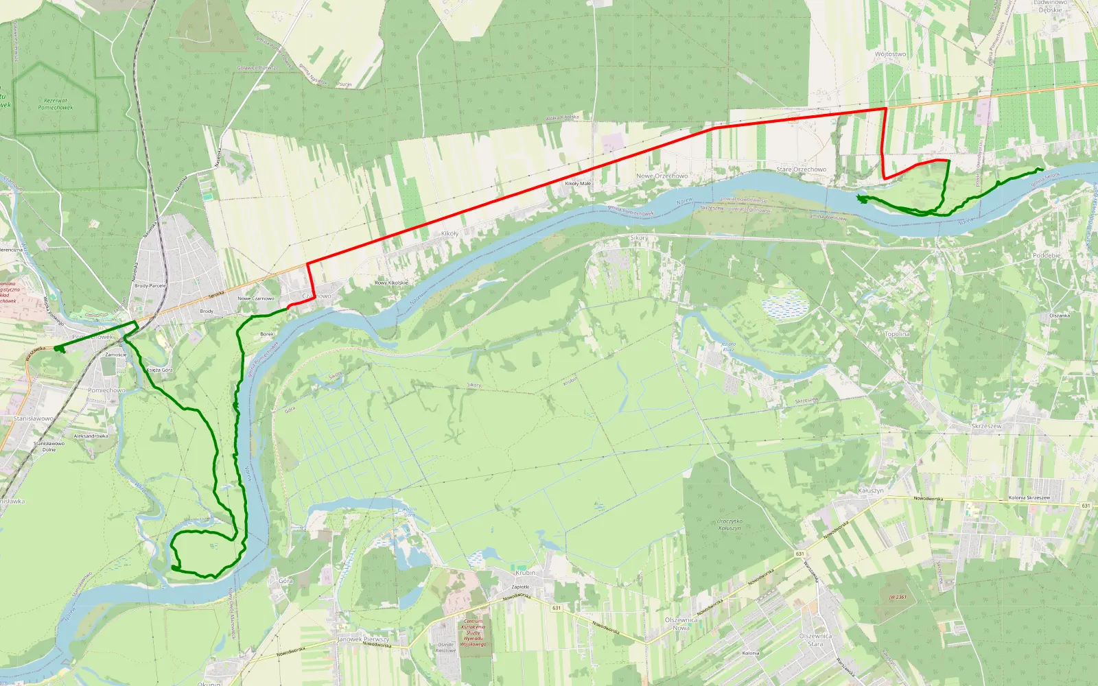 Mapa trasy Dębe - Pomiechówek Grupa Warszawa off road - 24.6 km trasy offroad, Powiat Nowodworski