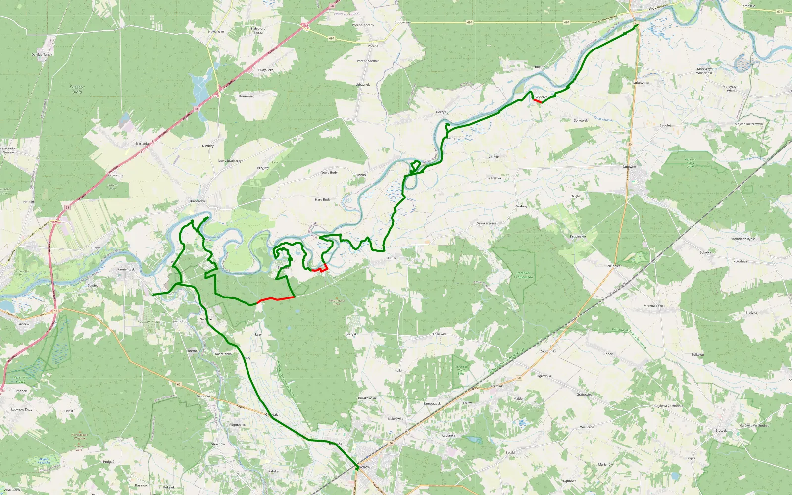 Map of Brok - 47.1 km offroad trail, Węgrów County