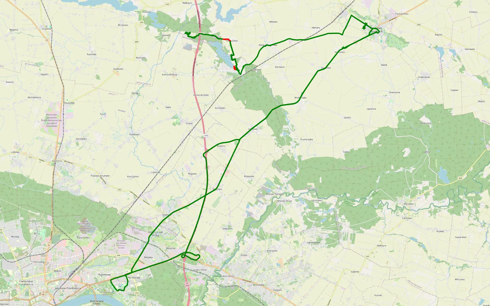 Mapa trasy Nowy Dwór - Kowalewo Pomorskie - 17.2 km trasy offroad, Powiat Golubsko-dobrzyński